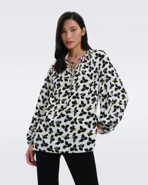 DVF NEW FREDDIE BLOUSE GRAPHIC FLOWER SM IVORY