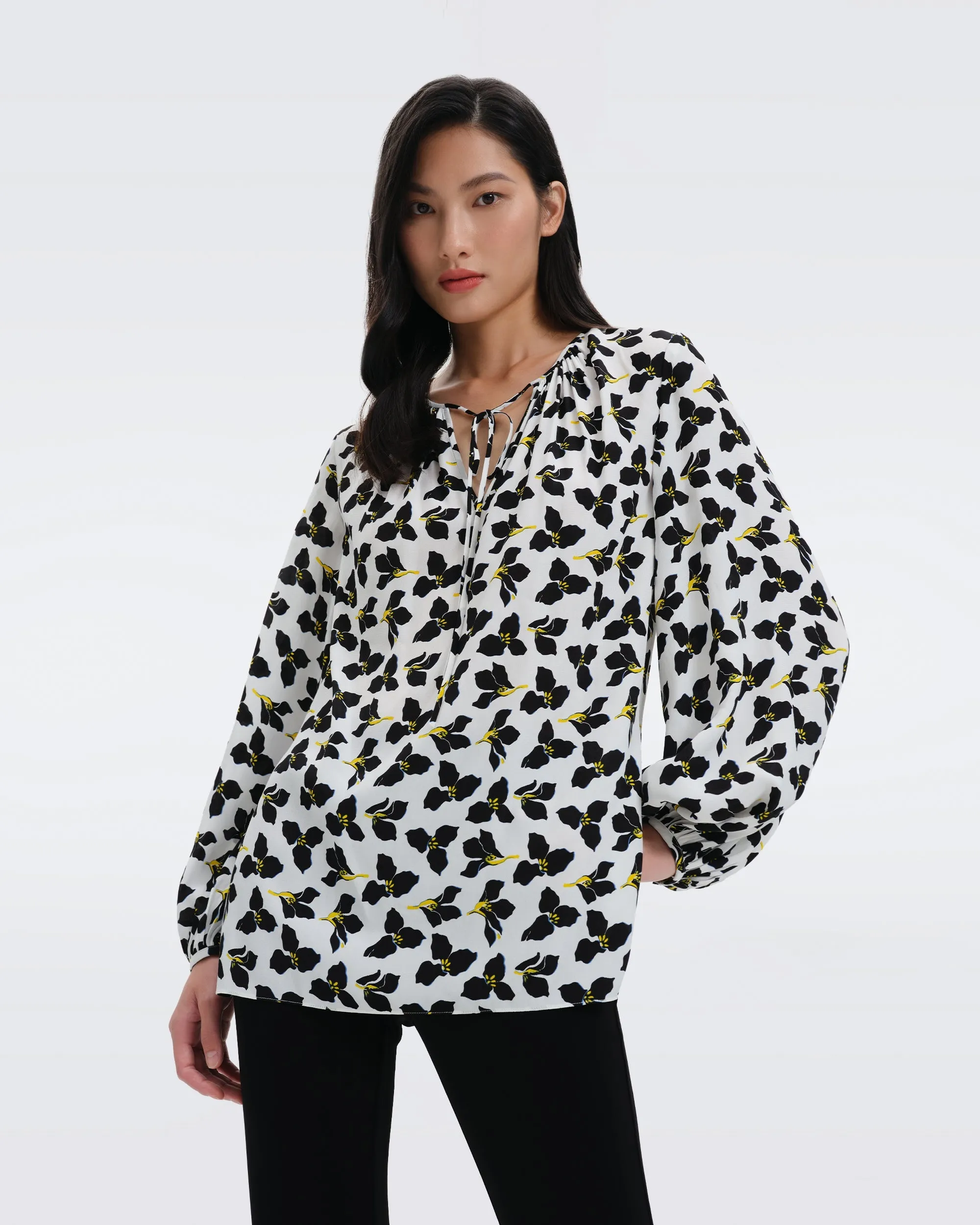 DVF NEW FREDDIE BLOUSE GRAPHIC FLOWER SM IVORY