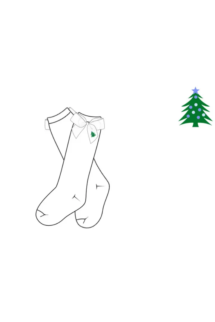 Embroidered Blue Christmas Tree  Bow Socks Smocked Flamingo