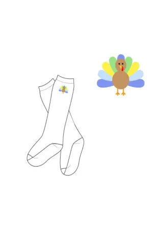 Embroidered Blue Turkey Socks Smocked Flamingo