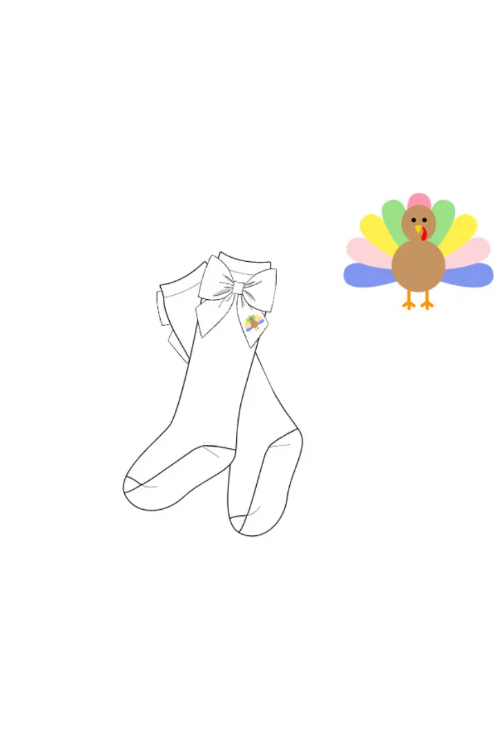 Embroidered Pastel Turkey Bow Socks Smocked Flamingo