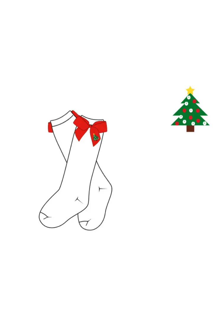 Embroidered Red Christmas Tree Bow Socks Smocked Flamingo