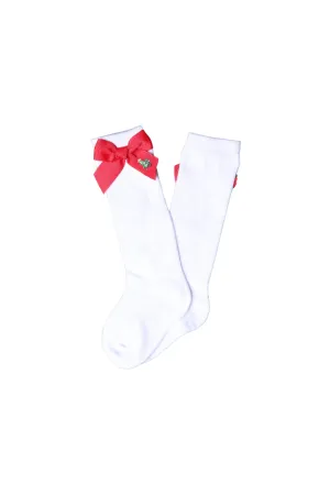Embroidered Red Christmas Tree Bow Socks Smocked Flamingo