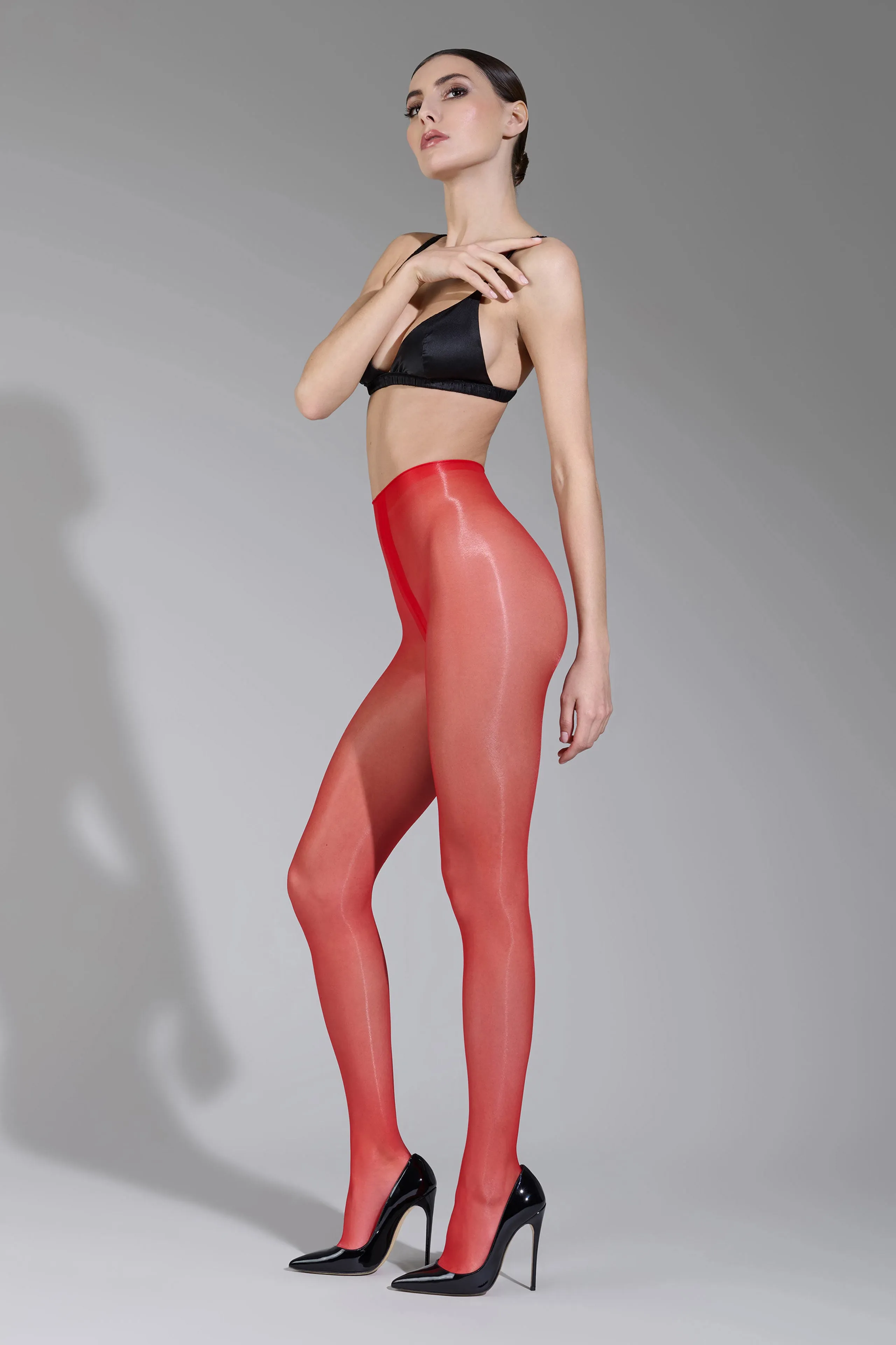 Glossy tights - 10D - Red - Les Coquetteries Maison Close