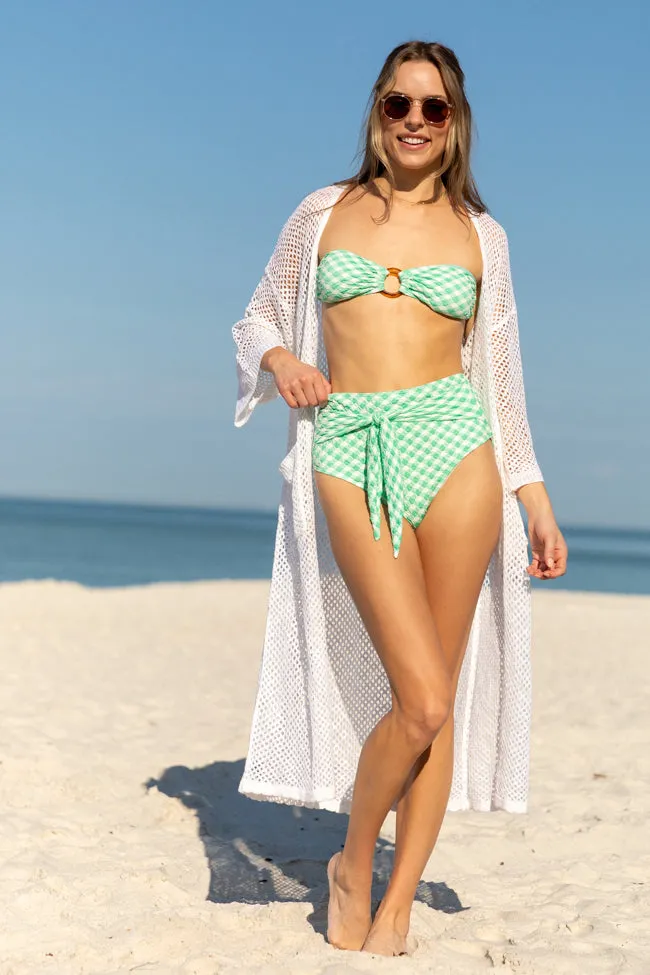 Golden Isle Green and Ivory Textured Tie Detail Bikini Bottom PINK LILY
