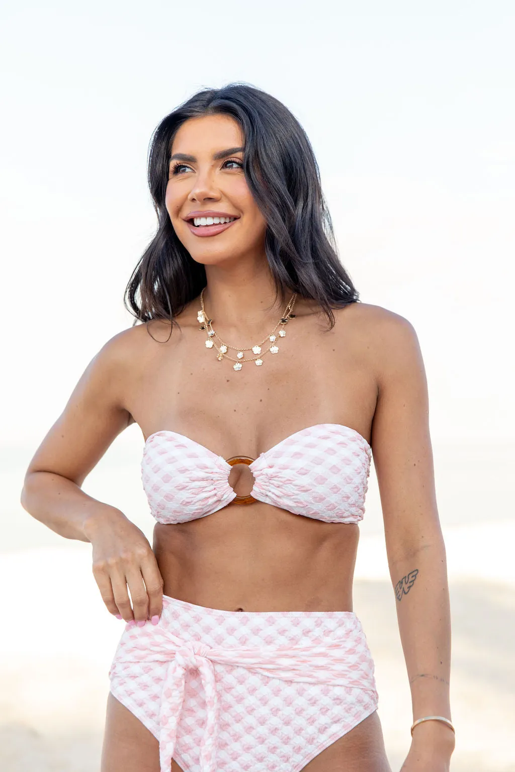 Golden Isle Pink Textured Ring Bikini Top PINK LILY