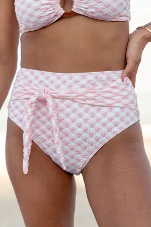 Golden Isle Pink Textured Tie Detail Bikini Bottom PINK LILY