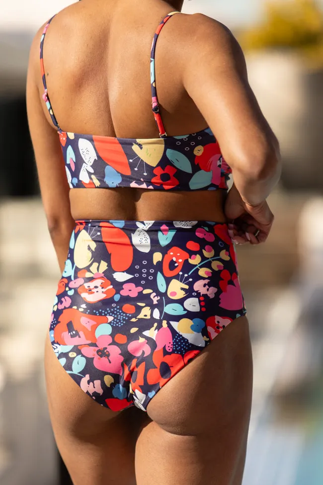 Golden Soul Navy Print Retro Bikini Bottoms PINK LILY