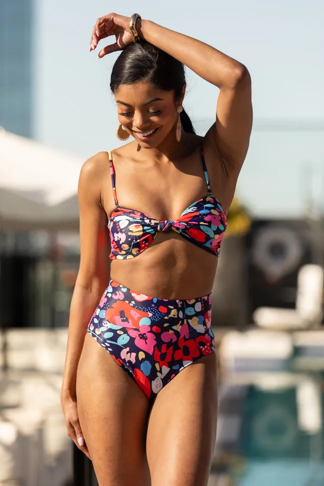 Golden Soul Navy Print Retro Bikini Top PINK LILY