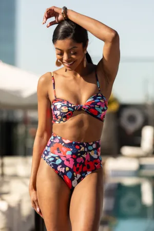 Golden Soul Navy Print Retro Bikini Top PINK LILY