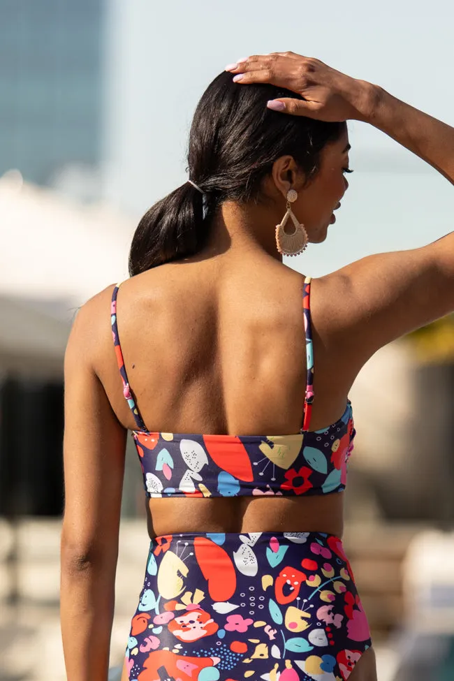 Golden Soul Navy Print Retro Bikini Top PINK LILY