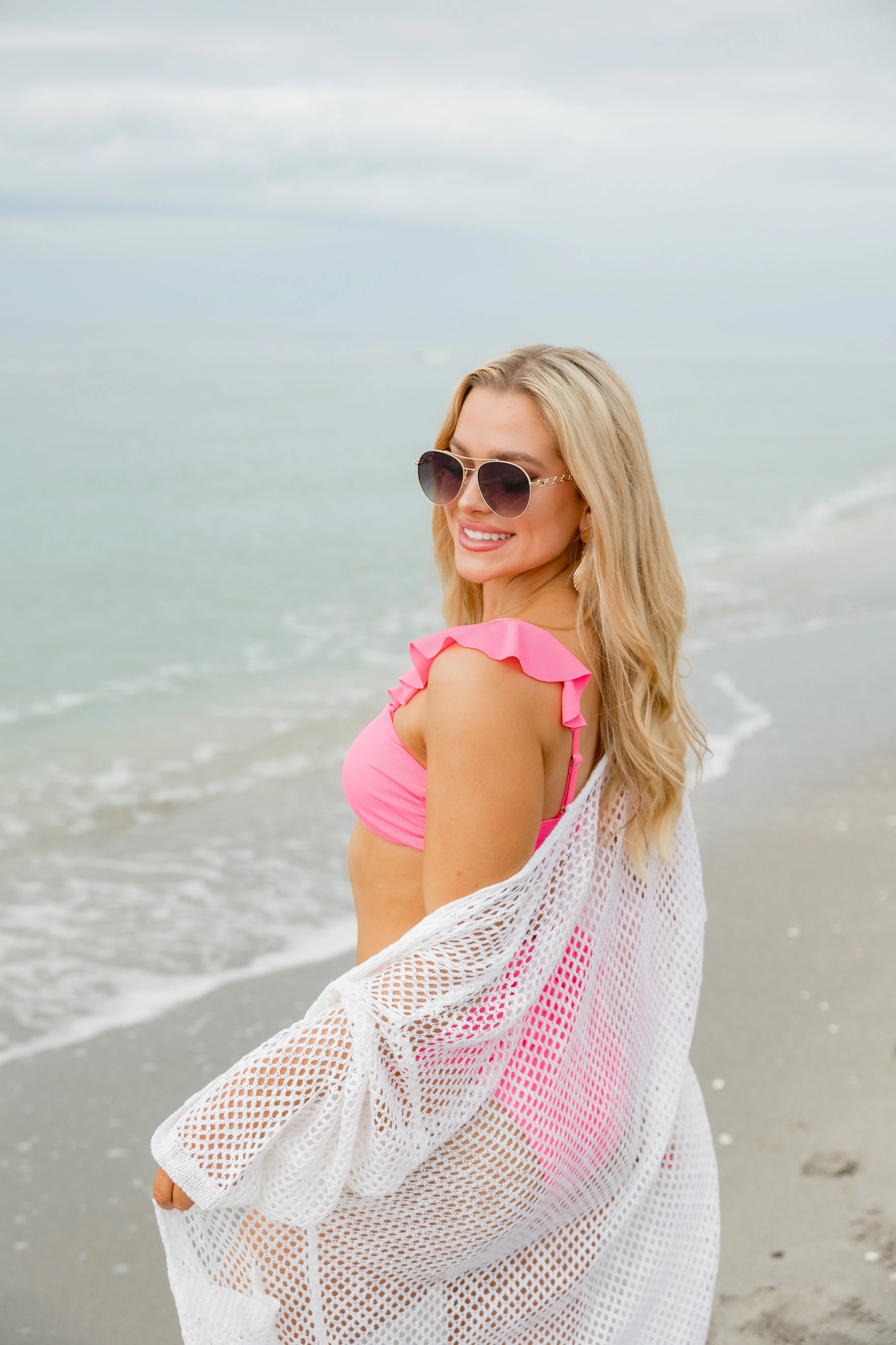It's Your Choice Ivory Open Knit Cover Up PINK LILY