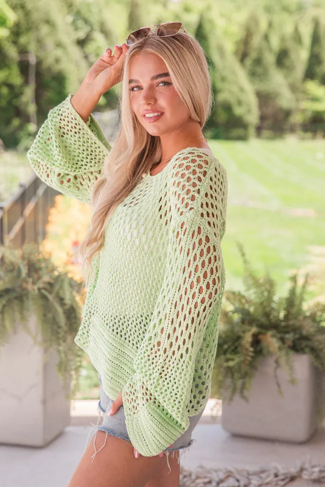 Just Your Type Lime Open Knit Sweater SALE PINK LILY