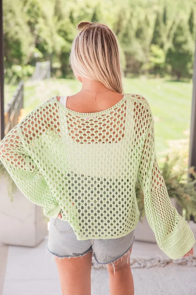 Just Your Type Lime Open Knit Sweater SALE PINK LILY