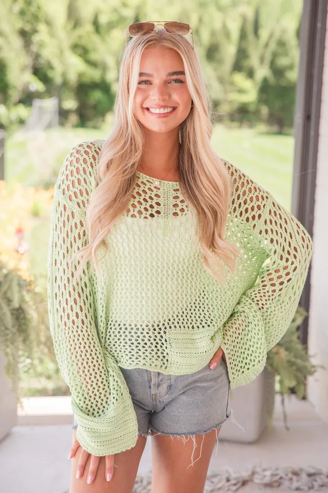 Just Your Type Lime Open Knit Sweater SALE PINK LILY