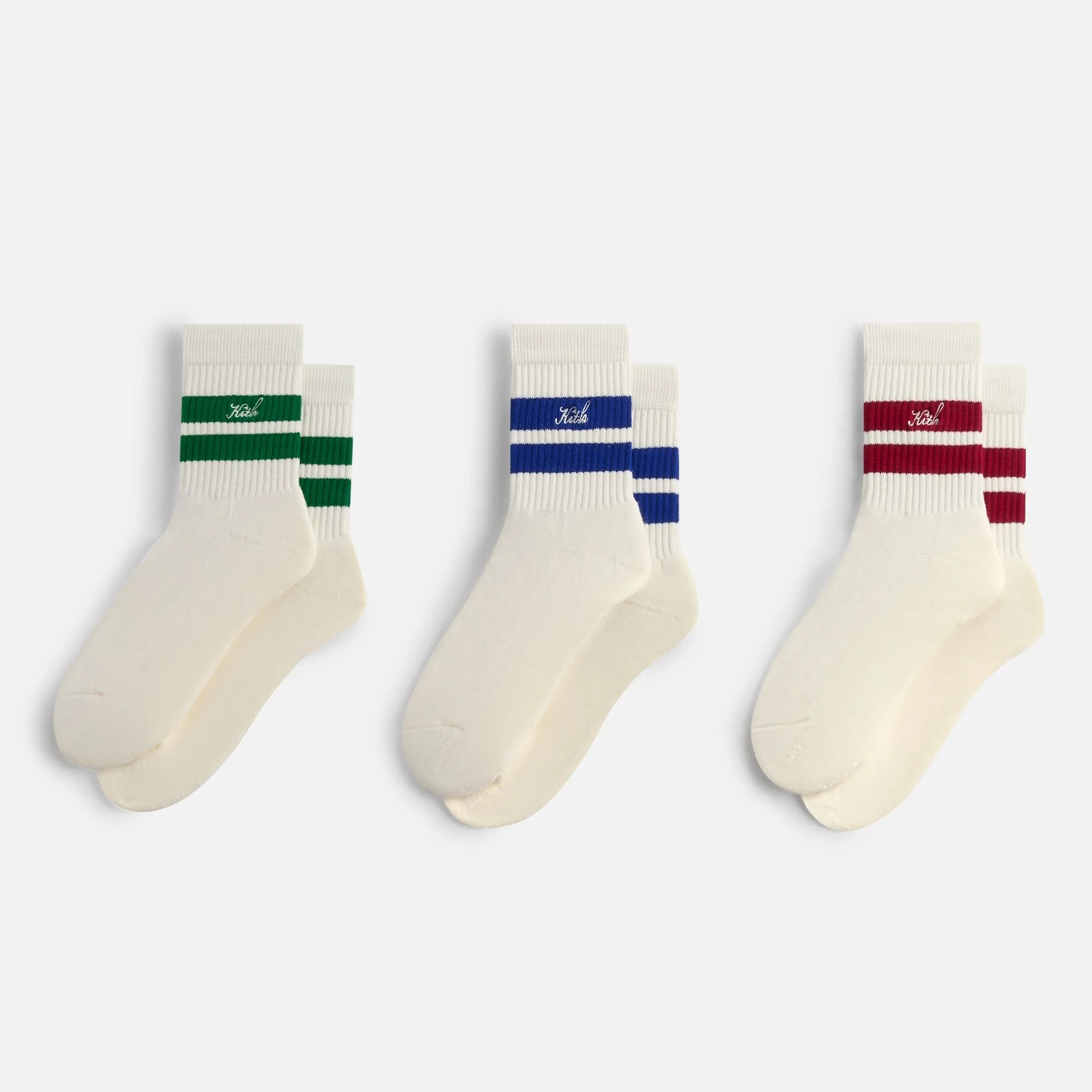 Kith 3-Pack Striped Mid Crew Socks - White KITH