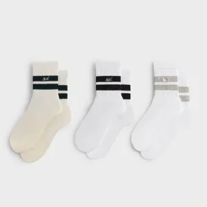 Kith 3-Pack Striped Mid Crew Socks - White KITH