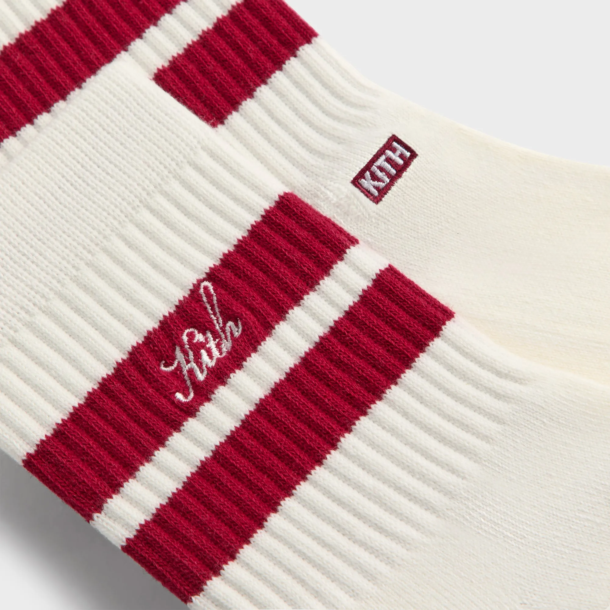 Kith 3-Pack Striped Mid Crew Socks - White KITH