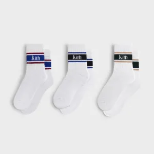 Kith 3-Pack Variegated Striped Mid Crew Socks - White KITH