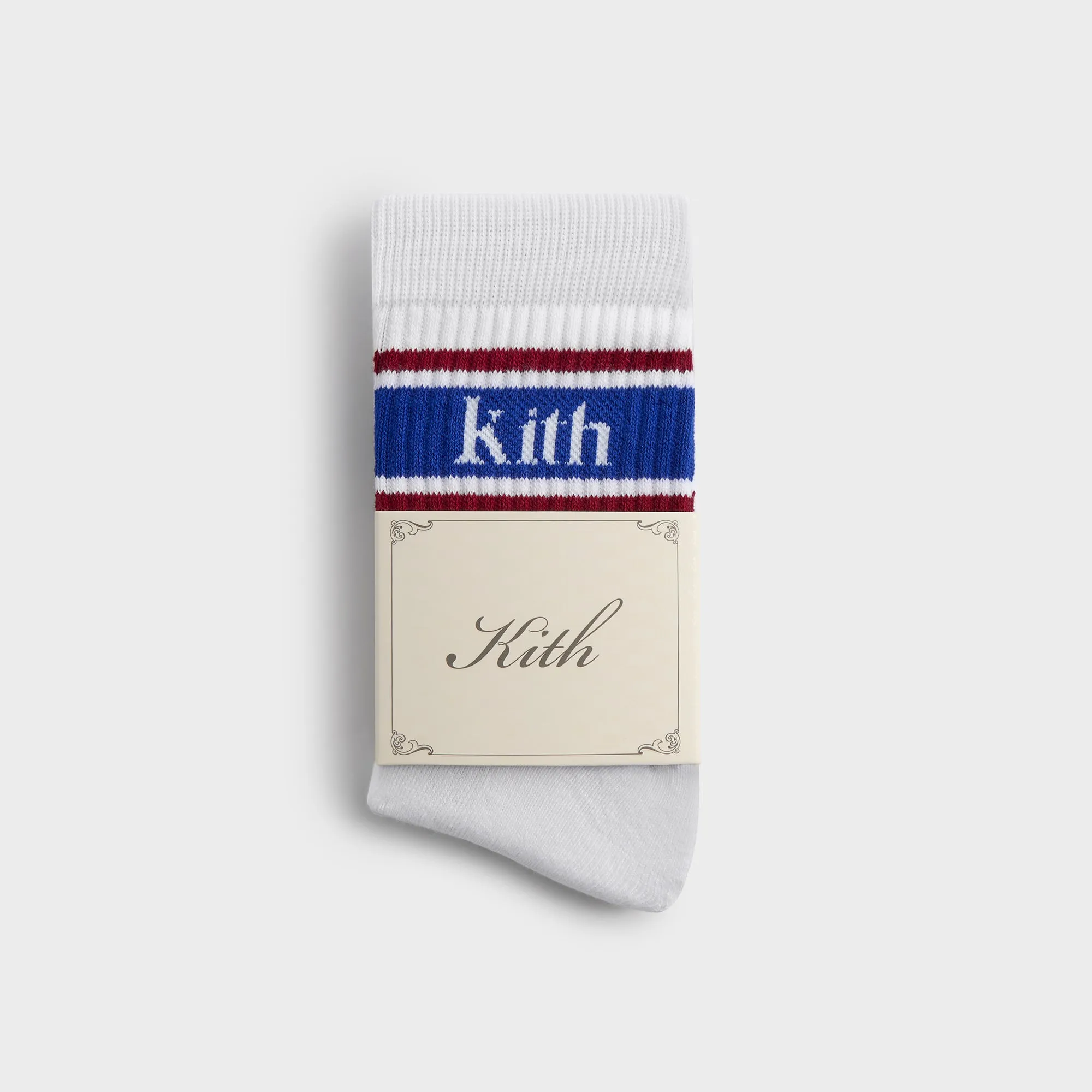Kith 3-Pack Variegated Striped Mid Crew Socks - White KITH