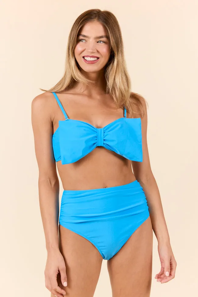 Knot So Salty Blue Bow Bikini Top PINK LILY
