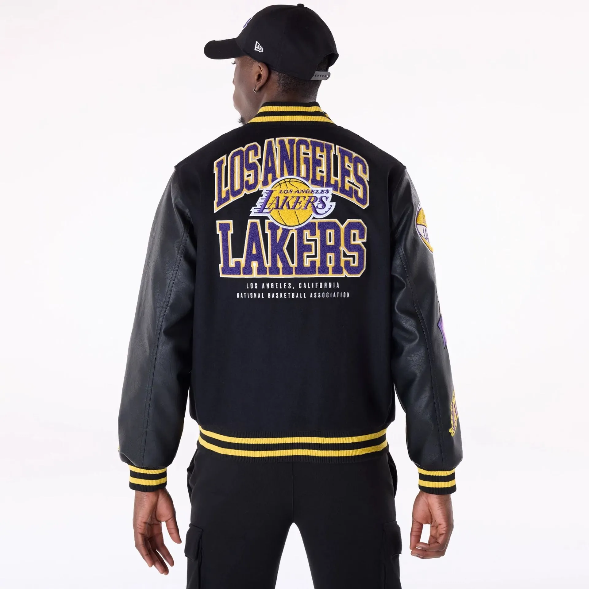 LA Lakers NBA Patch Black Varsity Jacket NEW ERA