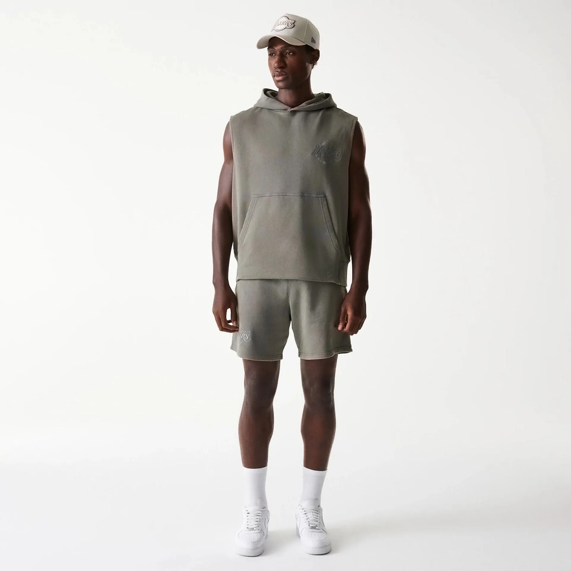 LA Lakers NBA Washed Grey Sleeveless Hoodie NEW ERA