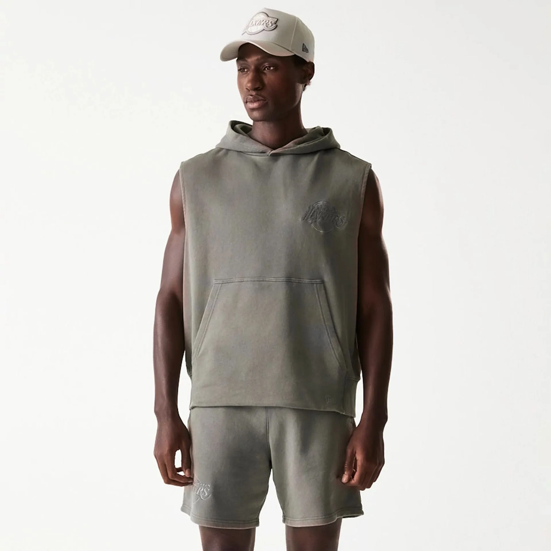 LA Lakers NBA Washed Grey Sleeveless Hoodie NEW ERA