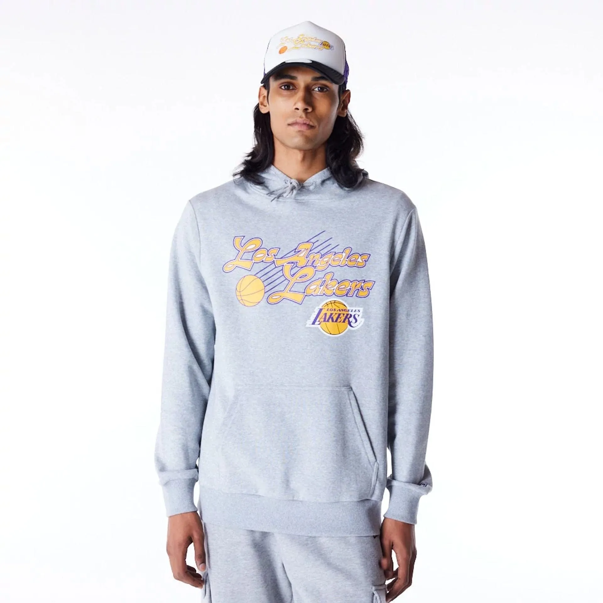 LA Lakers Script Grey Pullover Hoodie NEW ERA