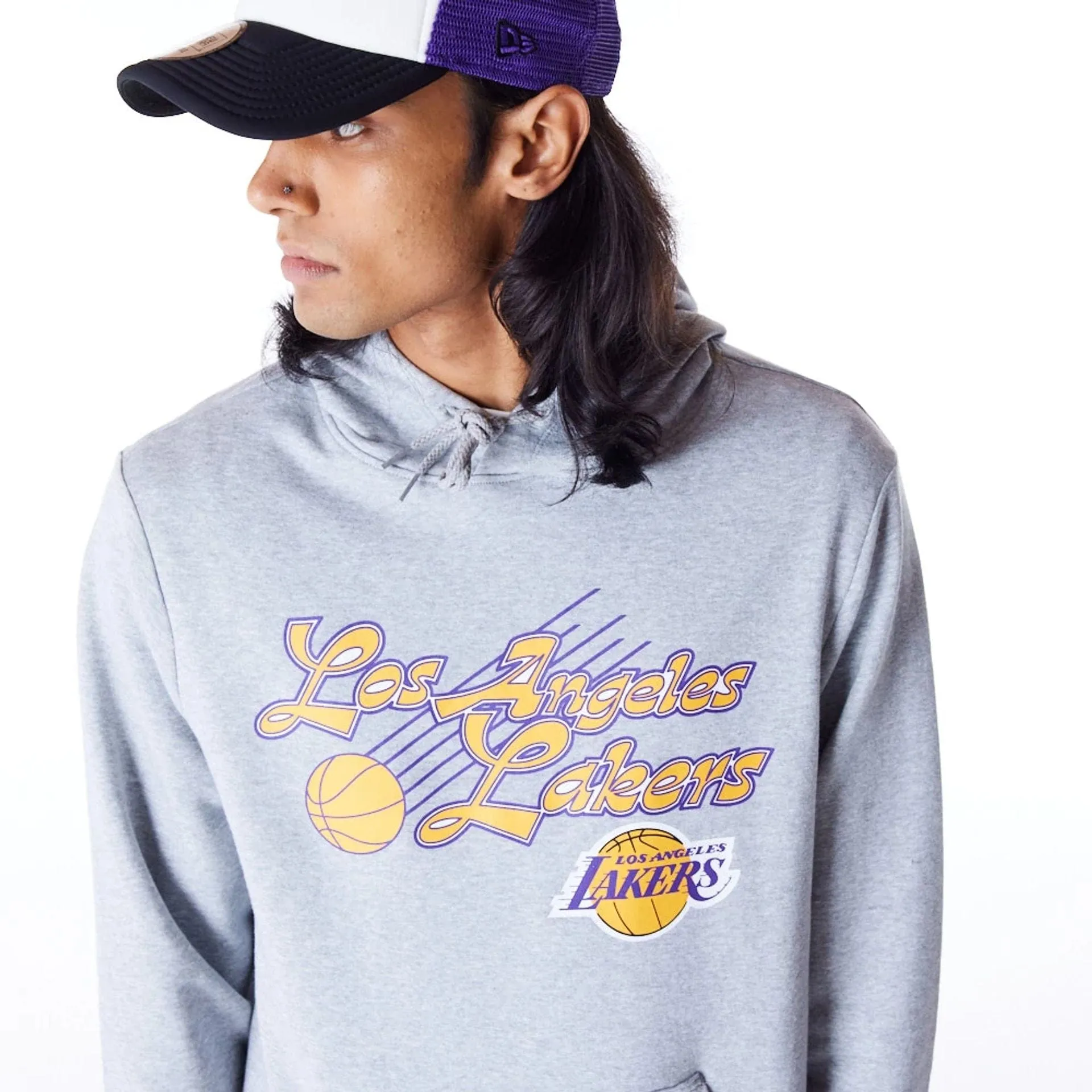 LA Lakers Script Grey Pullover Hoodie NEW ERA