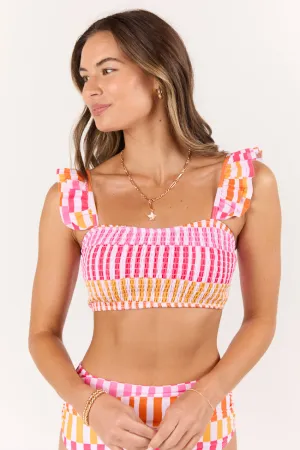 La Siesta Smocked Bikini Top PINK LILY