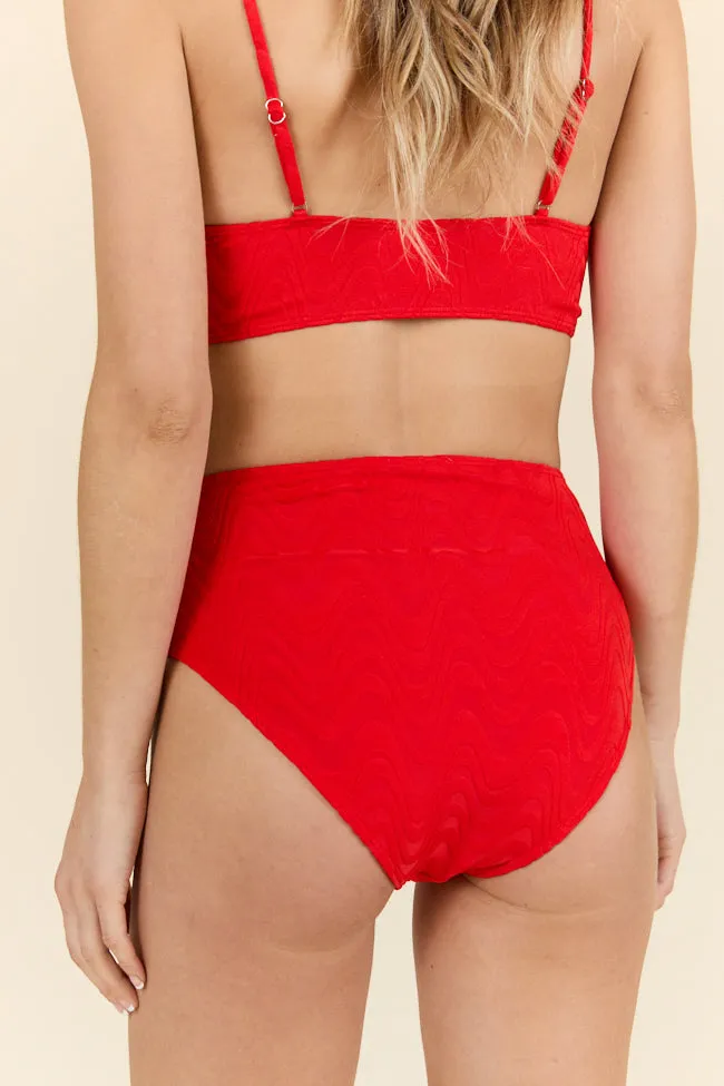 Lake Day Red Textured Bikini Bottoms PINK LILY