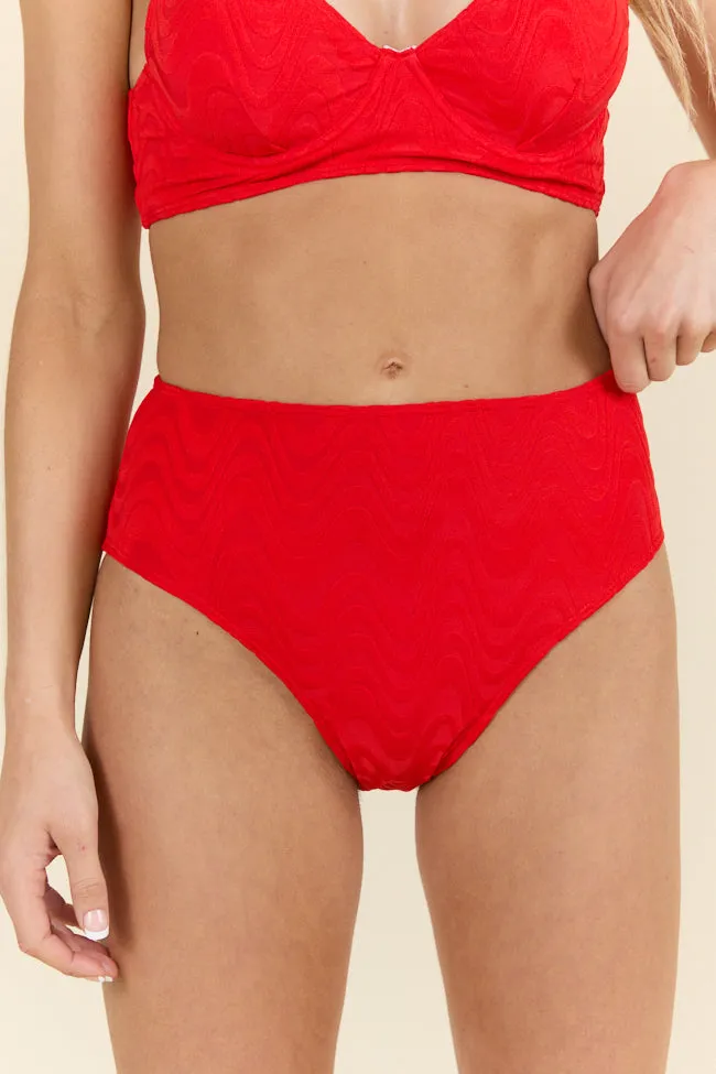 Lake Day Red Textured Bikini Bottoms PINK LILY
