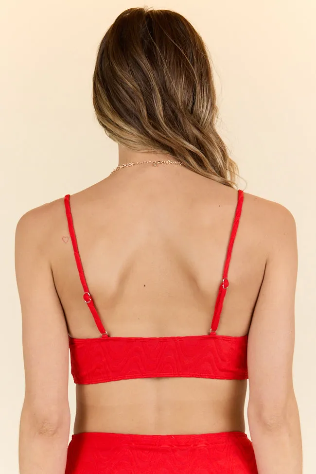 Lake Day Red Textured Bikini Top PINK LILY