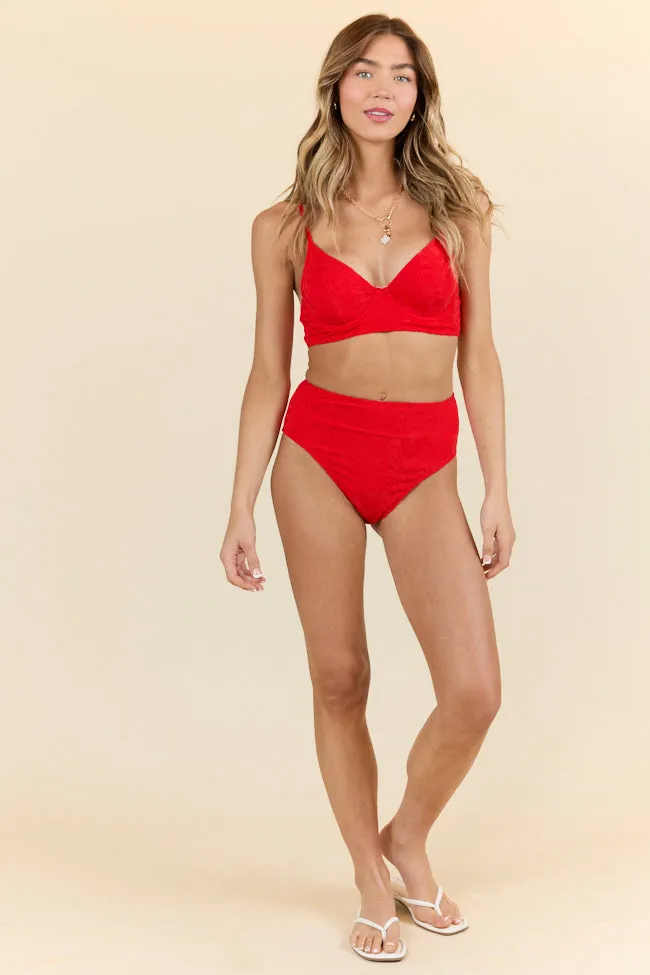 Lake Day Red Textured Bikini Top PINK LILY