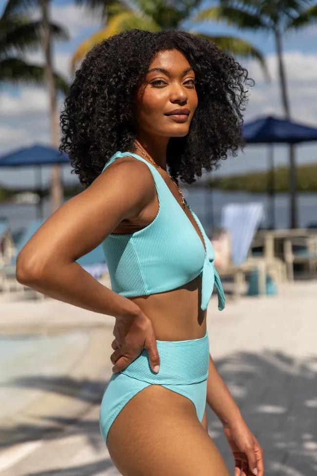 Living The Life Blue Front Tie Ribbed Bikini Top PINK LILY