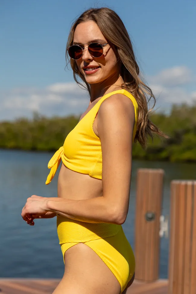Living The Life Yellow Front Tie Ribbed Bikini Top PINK LILY