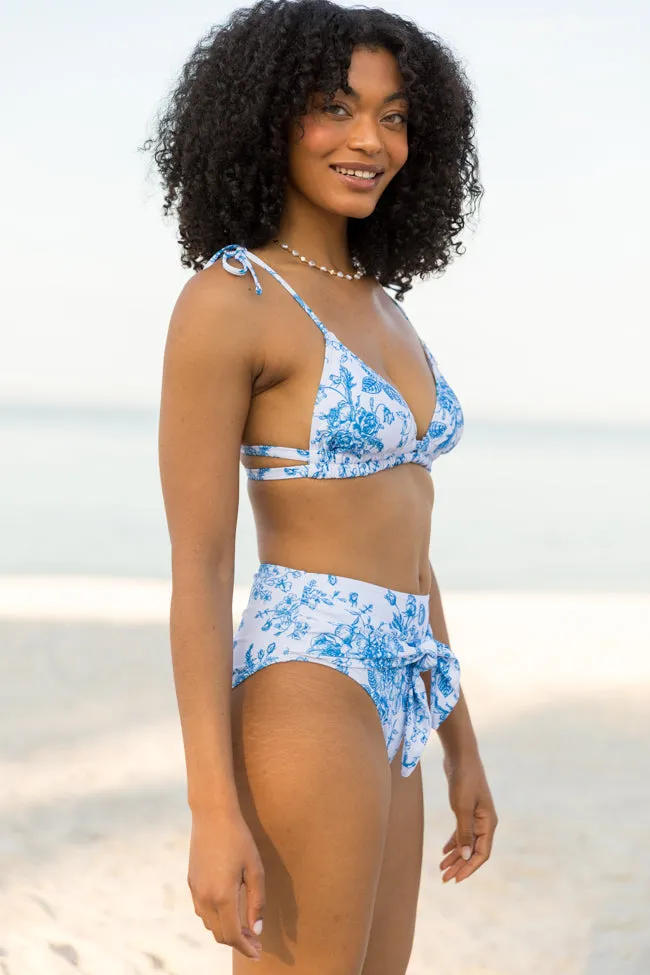 Marina Mood Blue and Ivory Vintage Floral Print Bikini Top PINK LILY