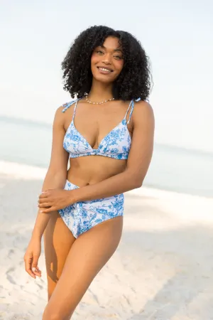 Marina Mood Blue and Ivory Vintage Floral Print Bikini Top PINK LILY