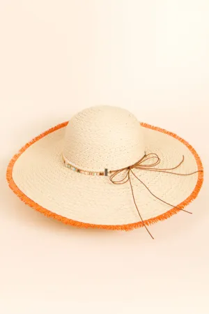 Natural Orange Fringe Trim Straw Hat PINK LILY