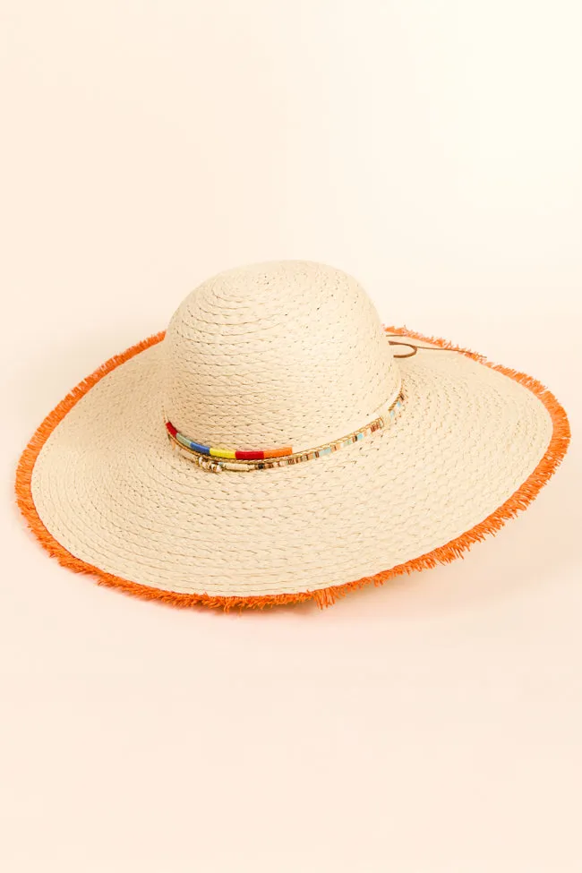 Natural Orange Fringe Trim Straw Hat PINK LILY