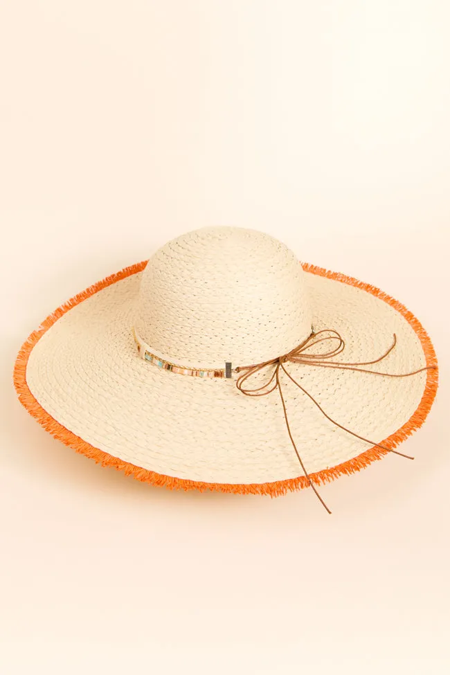 Natural Orange Fringe Trim Straw Hat PINK LILY