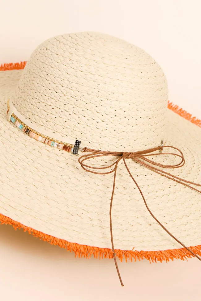 Natural Orange Fringe Trim Straw Hat PINK LILY