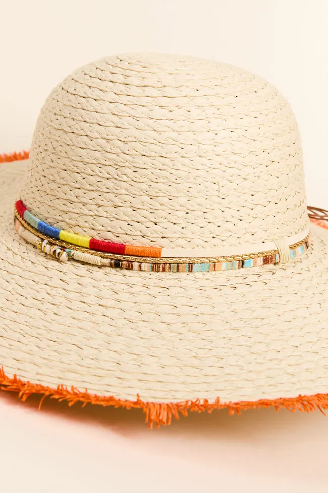 Natural Orange Fringe Trim Straw Hat PINK LILY