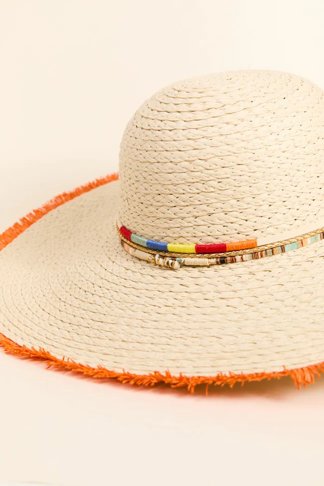 Natural Orange Fringe Trim Straw Hat PINK LILY