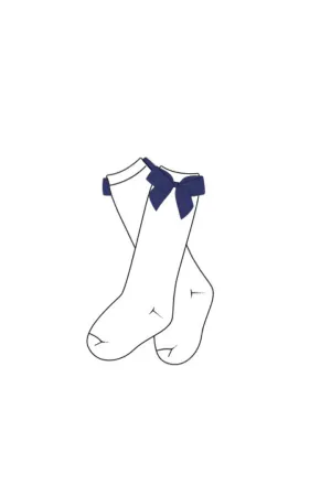 Navy Bow Knee Socks Smocked Flamingo
