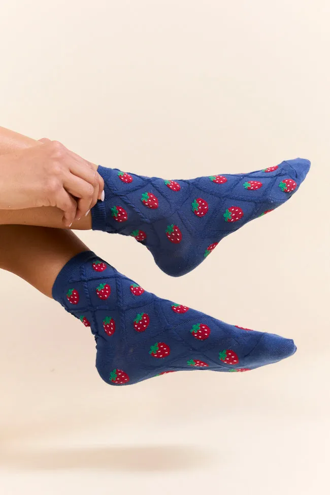 Navy Strawberry Socks PINK LILY