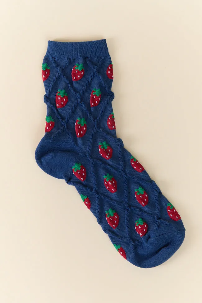 Navy Strawberry Socks PINK LILY