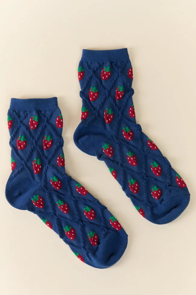 Navy Strawberry Socks PINK LILY