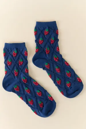Navy Strawberry Socks PINK LILY